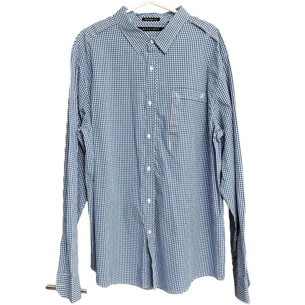 Sean John Navy Blue White Gingham Dress Shirt NWT Size 3XL‎